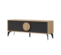 Calicosy Meuble TV 2 Portes VAE - en Panneaux de Particules MÉLAMINÉ/MÉTAL - pour Salon, Salle à Manger - L140 x l35 x H51 cm