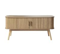 Calicosy - Meuble TV 2 Portes Coulissantes - Décor Bois Chêne - Panneaux De Particules - Pieds Et Poignées en Bois Véritable - Salon Ou Chambre - Style Moderne Et Naturel - L 120 x P 39 x H 55 cm