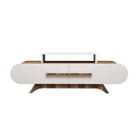 Calicosy Meuble TV 2 Portes Décor Noyer et Blanc Rose - L145 cm