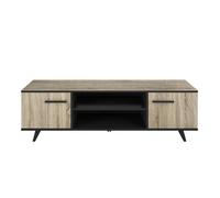 CALICOSY - Meuble TV 2 Portes et 2 Niches L151,4 cm - Wayne - Chene brosse/noir mat