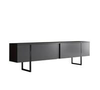 Calicosy Meuble TV Luxe - 2 portes rabattables - L180 cm - aggloméré et métal - Anthracite/Noir