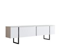CALICOSY - Meuble TV 2 portes rabattables L180 cm - LUXE - Blanc/ Noir
