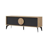 Calicosy Meuble TV 2 Portes VAE - en Panneaux de Particules MÉLAMINÉ/MÉTAL - pour Salon, Salle à Manger - L140 x l35 x H51 cm