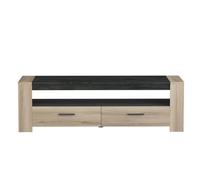 Calicosy - Meuble TV 2 Tiroirs 1 Niche Sheffield - Bois Clair et Noir - Panneaux de Particules Mélaminés - Naturel et Contemporain - Fabriqué en France - L151,7 x P43,3 x H46,4cm