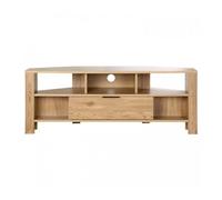 Calicosy - Meuble TV d'angle 1 Tiroir Et Niches - Décor Bois Chêne - Panneaux De Particules - Poignées Métal - Multiples Rangements - Salon Ou Chambre - Style Contemporain - L 120 x P 40 x H 45 cm