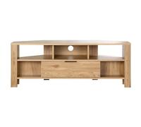 Calicosy - Meuble TV d'angle 1 Tiroir Et Niches - Décor Bois Chêne - Panneaux De Particules - Poignées Métal - Multiples Rangements - Salon Ou Chambre - Style Contemporain - L 120 x P 40 x H 45 cm