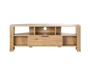 Calicosy - Meuble TV d'angle 1 Tiroir Et Niches - Décor Bois Chêne - Panneaux De Particules - Poignées Métal - Multiples Rangements - Salon Ou Chambre - Style Contemporain - L 120 x P 40 x H 45 cm