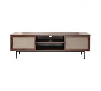 Calicosy Meuble TV Décor Noyer avec Façades en Tissu Véritable - L140 cm - Rangement Pratique - Gain de Place - pour Salon - l39,5 cm x L140 cm x H45 cm