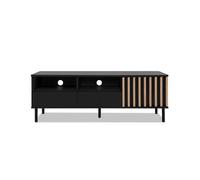 Calicosy Meuble TV MONZA Noir/Chêne artisan 2 tiroirs 2 niches ouvertes 1 porte 138x49x40 cm