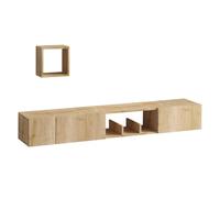 Calicosy Meuble TV Suspendu 1 Niche 3 Portes Décor Chêne Saphir Avior - L180 cm - Gain de Place - en Panneaux de Particules Recouvert de Décor Mélaminé - pour Salon - l32 x L180 x H25 cm