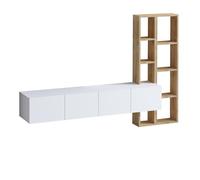 Meuble Tv Suspendu 4 Portes Blanc Et Étagère Chêne L182 Cm Blanc