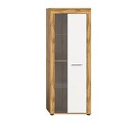 CALICOSY - Meuble vitrine 1 porte vitrée blanc et chêne wotan H159 cm - AOSTA -