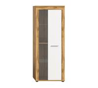CALICOSY - Meuble vitrine 1 porte vitrée blanc et chêne wotan H159 cm - AOSTA - Blanc
