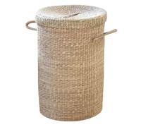 Calicosy - Panier À Linge - Jonc De Mer Naturel - Matière Naturelle Robuste - Résiste À l'eau - avec Couvercle Et Anses - Salle De Bain, Buanderie, Chambre - Larges Dimensions - D 40 x H 60 cm