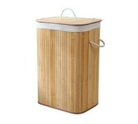 CALICOSY - Panier À Linge Rectangle - Bambou - Matière Naturelle Robuste - Sac Intérieur Amovible, Couvercle Et Poignées Corde - Salle De Bain, Buanderie, Chambre - 70L - L 40 x l 30 x H 60 cm