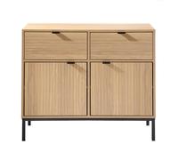 Commode 2 Portes 2 Tiroirs Façades Rainurées en bois Beige Beige