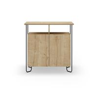 Calicosy Petit Buffet 2 Portes Décor Chêne et Pieds en Métal Dilly - Panneaux de Particules MÉLAMINÉ/MÉTAL - pour Salon, Salle à Manger - l40 x L80 x H80 cm