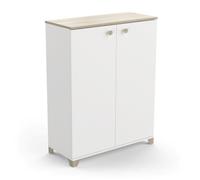 CALICOSY - Petit buffet 2 portes ouvrantes décor chêne kronberg et blanc - L79,7 cm - Bois clair