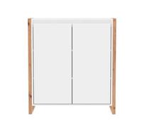 CALICOSY - Petit Buffet de Rangement 2 Portes L80 cm - DENVER - Blanc/ Chêne