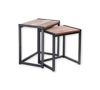 CaliCosy - Set de 2 Tables Basses Gigognes - Style Industriel - Décor Chêne et Métal Noir - Gain de Place - Meuble de Salon, Séjour - L30 x P38 x H40 cm / L30 x P45 x H44 cm
