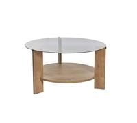 Calicosy - Table Basse 2 Plateaux avec Plateau Verre Trempé Fumé - Piètement Bois Mélaminé PEFC - Ø75 Cm - Épaisseur 18 Mm - Design Moderne Et Pratique - Modèle Clara