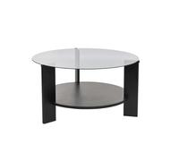 Calicosy - Table Basse 2 Plateaux avec Plateau Verre Trempé Fumé - Piètement Bois Mélaminé PEFC - Ø75 Cm - Épaisseur 18 Mm - Design Moderne Et Pratique - Modèle Clara