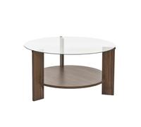 Calicosy - Table Basse 2 Plateaux avec Plateau Verre Trempé Transparent - Piètement Bois Mélaminé PEFC - 75x75x40 Cm - Épaisseur 18 Mm - Design Élégant Et Durable - Modèle Clara