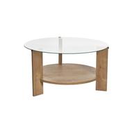 Calicosy - Table Basse 2 Plateaux avec Plateau Verre Trempé Transparent - Piètement Bois Mélaminé PEFC - 75x75x40 Cm - Épaisseur 18 Mm - Design Élégant Et Durable - Modèle Clara