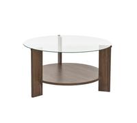 Calicosy - Table Basse 2 Plateaux avec Plateau Verre Trempé Transparent - Piètement Bois Mélaminé PEFC - 75x75x40 Cm - Épaisseur 18 Mm - Design Élégant Et Durable - Modèle Clara