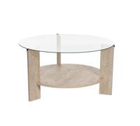 CALICOSY - Table basse 2 plateaux dont 1 en verre trempé D75 cm - CLARA - Travertin