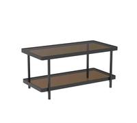 Calicosy - Table Basse 2 Plateaux en Verre Fumé - Structure Métal Noir - Verre Trempé - Collection Ora - Salon - L 100 x P 50 x H 48 cm