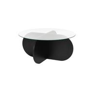 CALICOSY - Table basse avec pieds croisés et plateau en verre trempé D75 cm - AERIS - Bois noir
