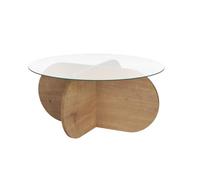 Calicosy - Table Basse Ronde D75 Cm Aeris avec Plateau en Verre Trempé Et Pieds Croisés en Bois - Design Élégant Et Moderne - Structure Certifiée PEFC