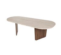 CALICOSY - Table basse avec plateau aux bords arrondis L130 cm - AMÉLIA - Travertin/ Noyer