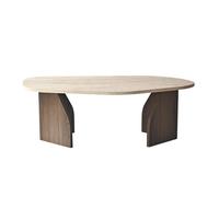 CALICOSY - Table basse avec plateau de forme organique et pieds larges L100 cm - ROCK - Noyer / Travertin