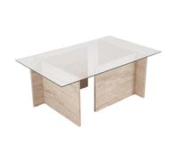 CALICOSY - Table basse avec plateau en verre L105 cm - NOAH - Travertin