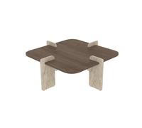 CALICOSY - Table basse carrée aux bords arrondis L90 cm LUMA - Noyer / Travertin