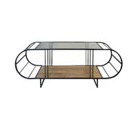 Calicosy - Table Basse Design L145 cm avec Plateau en Verre Trempé et Structure en Métal Noir - L145 x P50 x H47 cm - Style Moderne Élégant - Modèle Windy