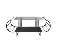 Calicosy - Table Basse Design L145 cm avec Plateau en Verre Trempé et Structure en Métal Noir - L145 x P50 x H47 cm - Style Moderne Élégant - Modèle Windy