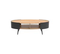 Calicosy - Table Basse Ovale 2 Niveaux - Pieds et Flancs en Métal Noir - Plateau Décor Bois - Collection Eklo - Salon - L 120 x P 60 x H 39 cm