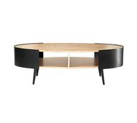 CALICOSY - Table basse ovale avec flancs en métal noir L120 cm EKLO - Bois clair