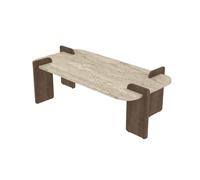 CALICOSY - Table basse rectangulaire avec bords arrondis L120 cm ELIA - Travertin/ Noyer