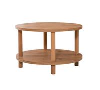 Calicosy - Table Basse Ronde 2 Niveaux Décor Pin Atlantique - D70 x H43,7 cm - Plateau Supérieur et Étagère de Rangement - Design Contemporain et Organique - Modèle Roby