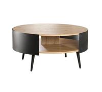 Calicosy Table Basse Ronde 2 Niveaux Flancs Métal Noir - Fabriqué à Partir de Panneaux de Particules - Couleur Chêne Artisan - pour Salon, Salle à Manger - L80 x l80 x H39 cm