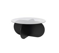 Calicosy - Table Basse Ronde D75 Cm Aeris avec Plateau en Verre Fumé Et Pieds Croisés en Bois - Design Élégant Et Moderne - Structure Certifiée PEFC