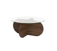 Calicosy - Table Basse Ronde D75 Cm Aeris avec Plateau en Verre Trempé Et Pieds Croisés en Bois - Design Élégant Et Moderne - Structure Certifiée PEFC