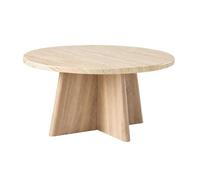 CALICOSY - Table basse ronde décor travertin et pied décor chêne D80 cm - AGATE - Travertin