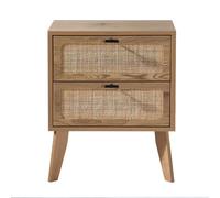 Calicosy - Table de Chevet 2 Tiroirs - Collection Alia - Décor Bois avec Façades en Rotin - Design Naturel - Chambre ou Salon - L 45 x P 29 x H 56 cm