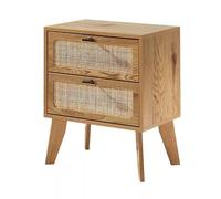 Calicosy Table de Chevet 2 Tiroirs Collection Alia Décor Bois Rotin