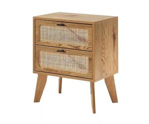 Calicosy Table de Chevet 2 Tiroirs Collection Alia Décor Bois Rotin